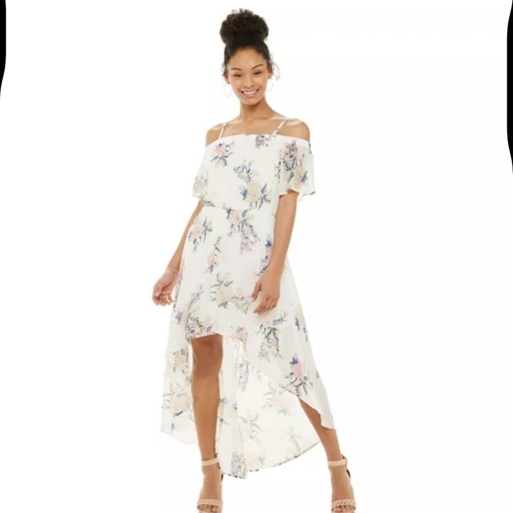 A.U.W. 2X Cold Shoulder Hi-Low Floral Dress
